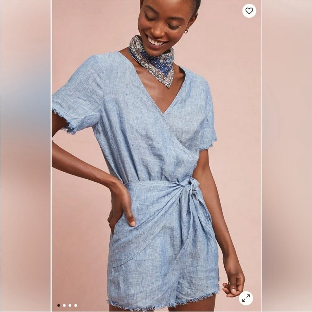 Anthropologie‎ Montana Tie-Front Romper Linen